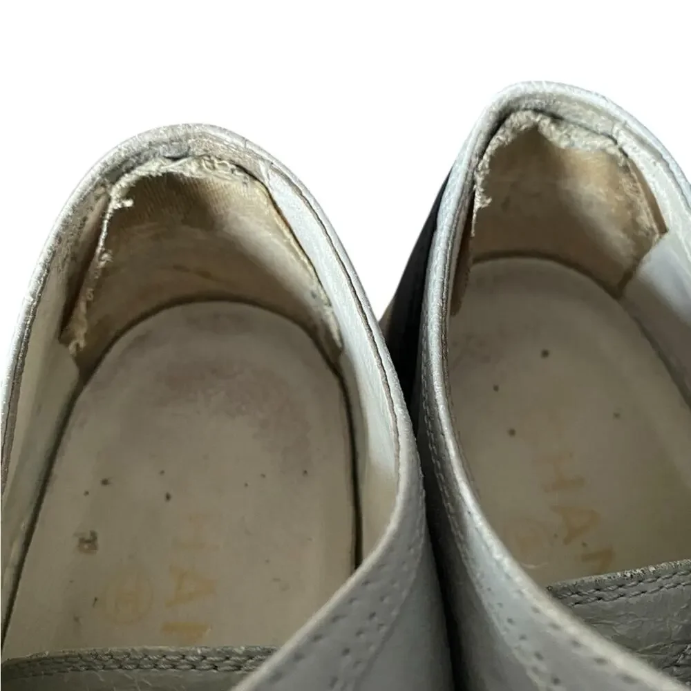 Chanel Calfskin Lace Up Cap Toe Sneakers size 38 US 8 Gray Grey Black - Picture 7 of 12